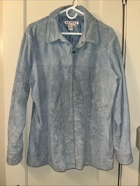 Women's Light Blue Washable Suede Shirt Jacket